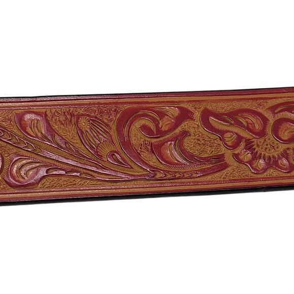 Vintage Style Tooled Bonded Leather Red Belt S‎ Floral Design Western Cowgirl main image 6